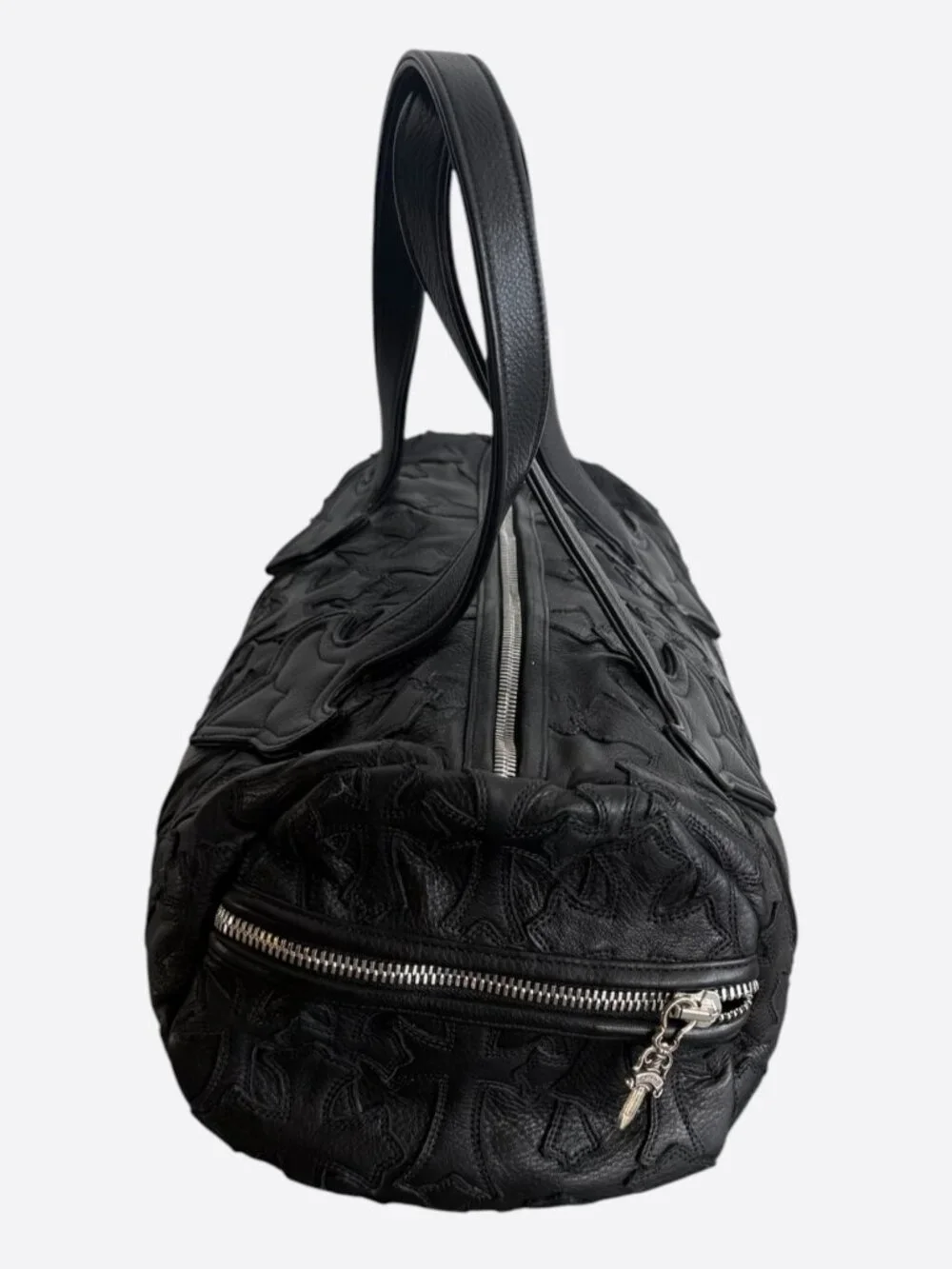 Chrome Hearts Black Leather Cross Patch Duffel Bag